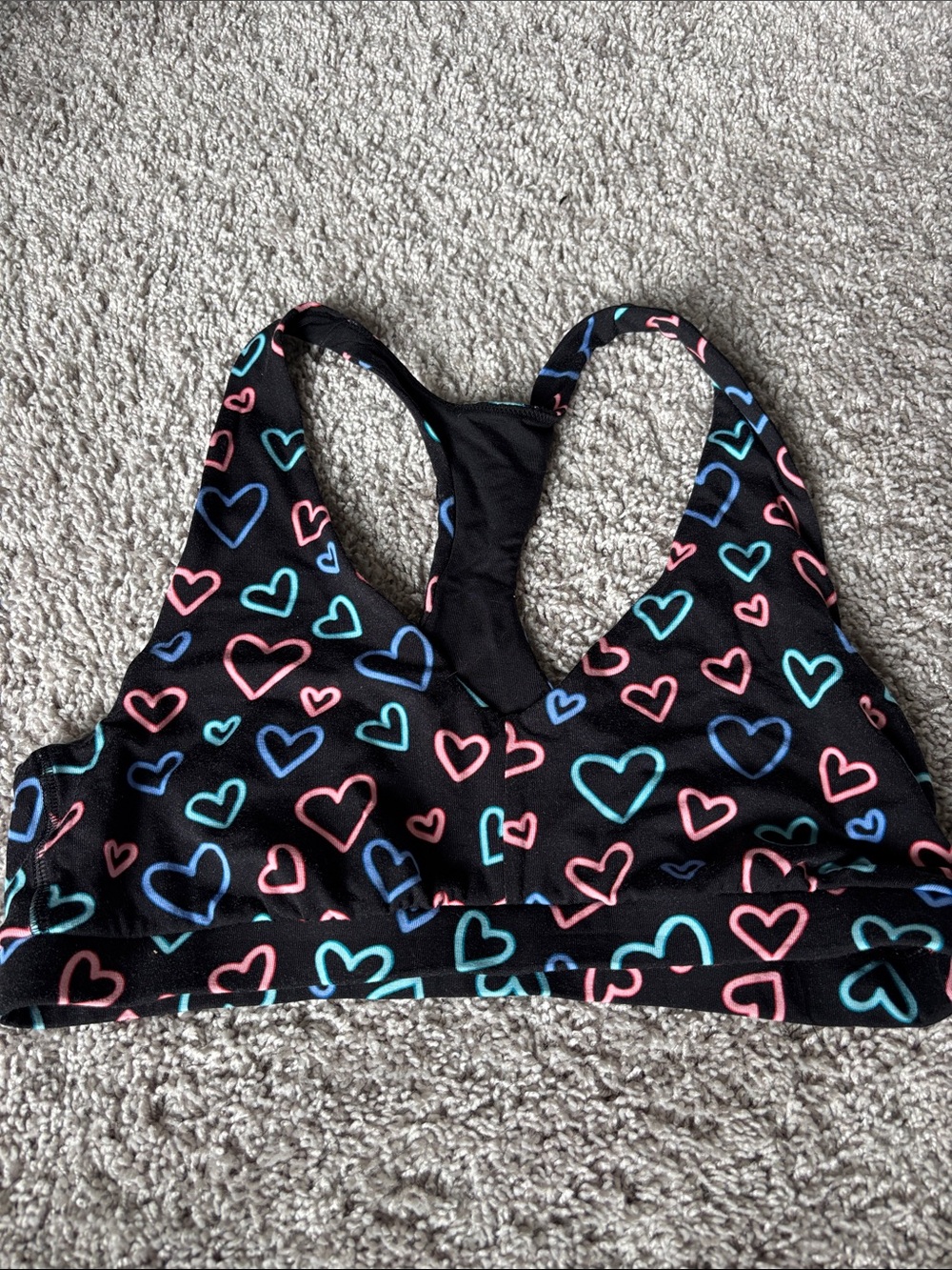 MeUndies Black Heart-Print Racerback Bralette in Pink & Blue & Teal